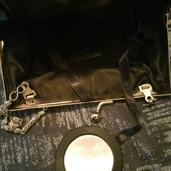 #153 Black Beaded Evening Bag w/Silver Chain Strap - Picture 3 of 5